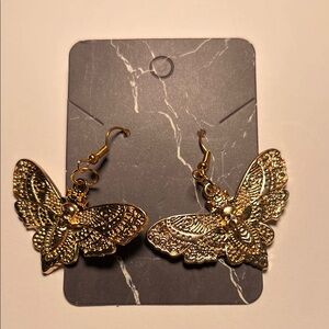 Gold Metal Moth Earrings